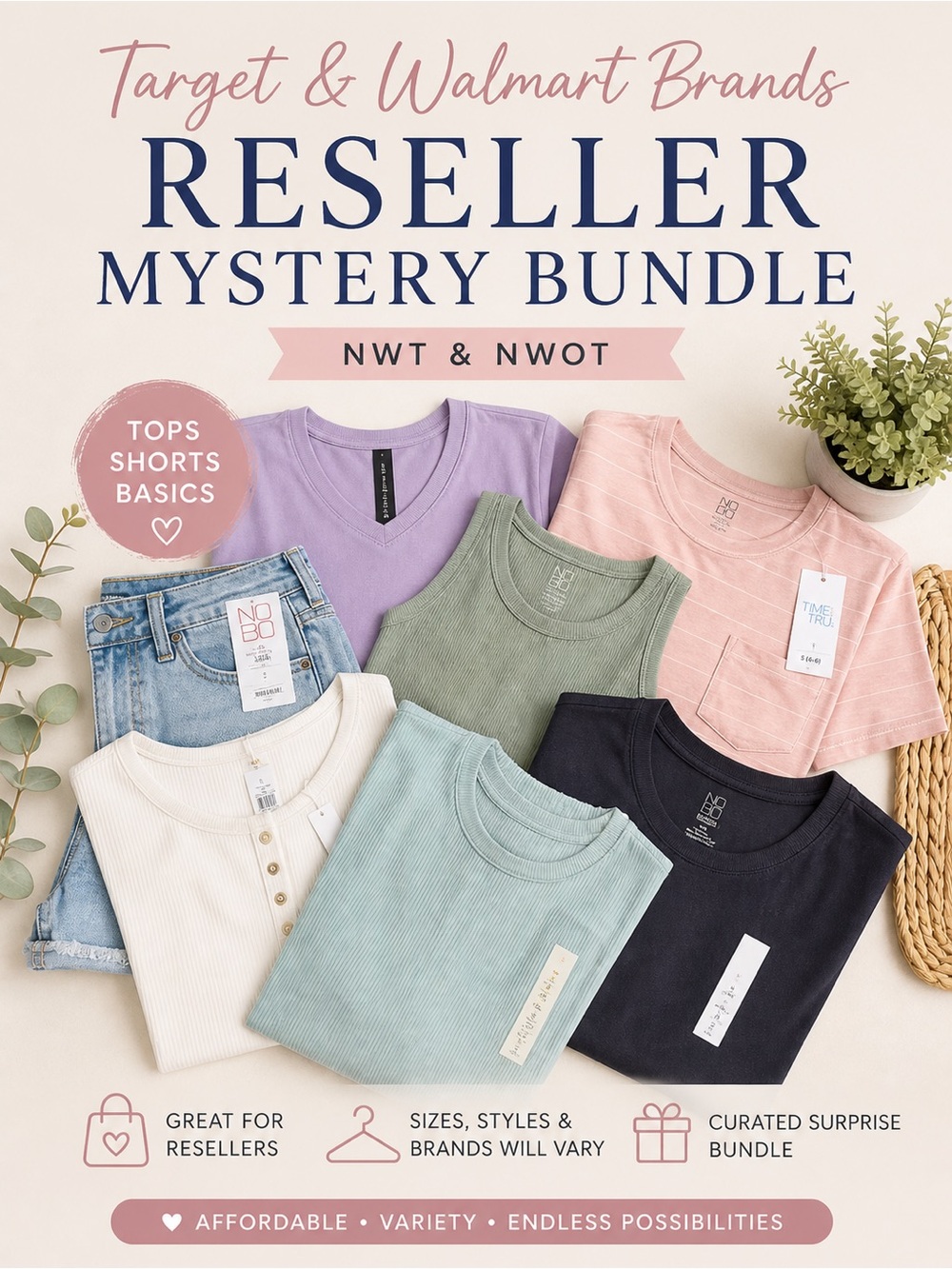 Reseller Mystery Bundle 5 Target Walmart Clothing Items NWT & NWOT Mixed Sizes